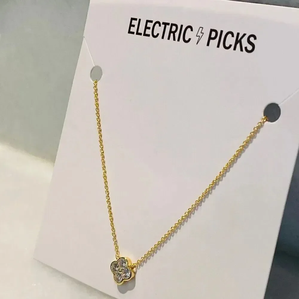 NWT Electric Picks Camilla Stone Clover 14K Gold Plated Necklace